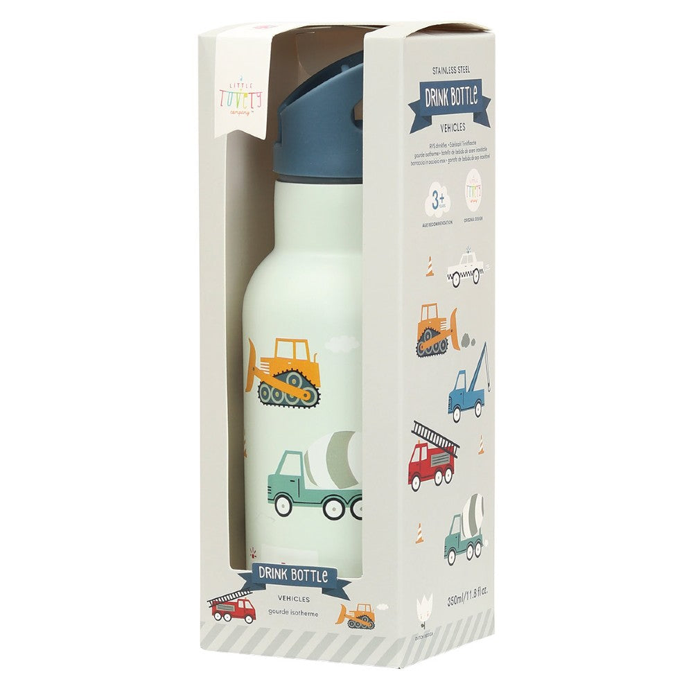 Sticlă de apă copii din oțel inoxidabil, Vehicule, A Little Lovely Company, 350 ml, 6 luni+