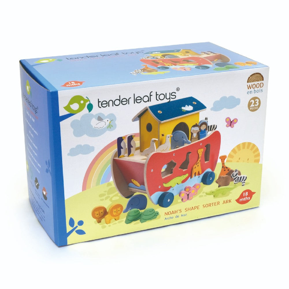 Arca lui Noe - Sortarea animalelor, din lemn, Tender Leaf, 23 piese, 18 luni+