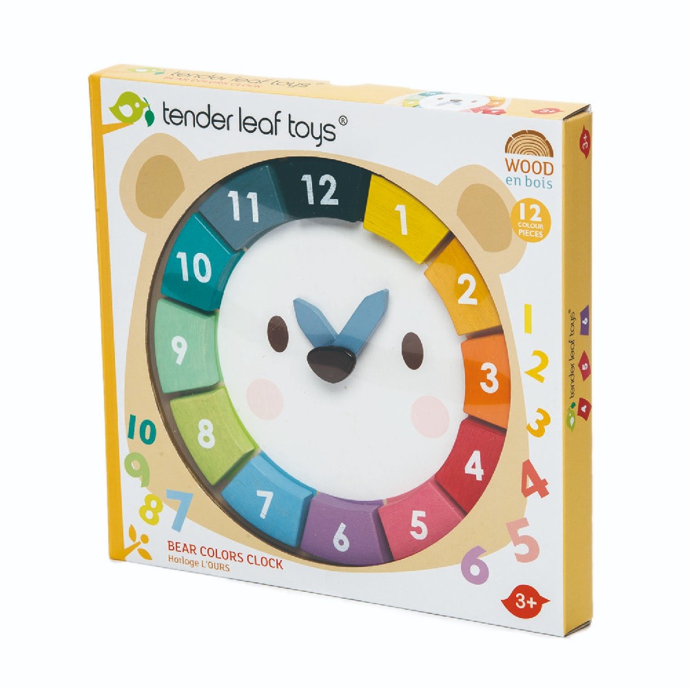 Ceas din lemn, Tender Leaf, Ursul colorat, 12 piese, 3 ani+