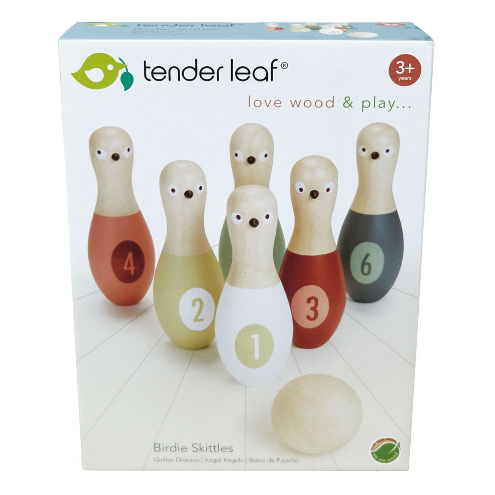 Set bowling din lemn, Tender Leaf, Birdie Skittles, 7 piese, 3 ani+