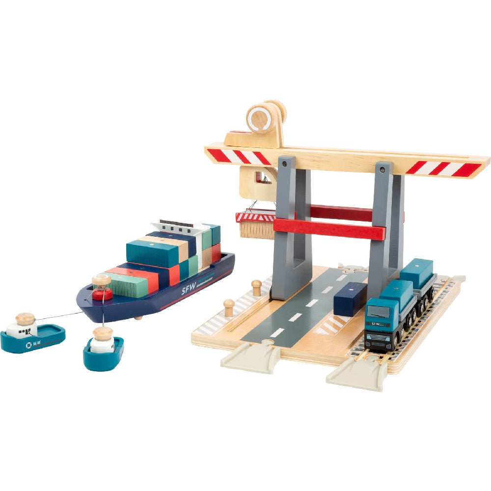Terminal de mărfuri cu Vapor Cargo și accesorii din lemn, Small Foot, 29 piese, 3 ani+