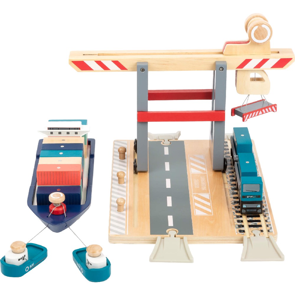 Terminal de mărfuri cu Vapor Cargo și accesorii din lemn, Small Foot, 29 piese, 3 ani+