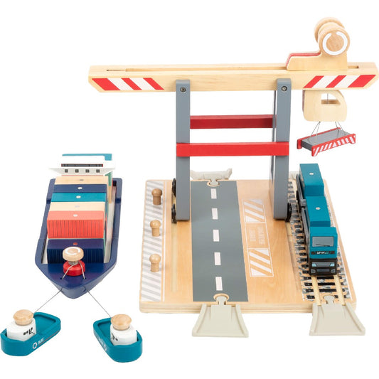 Terminal de mărfuri cu Vapor Cargo și accesorii din lemn, Small Foot, 29 piese, 3 ani+