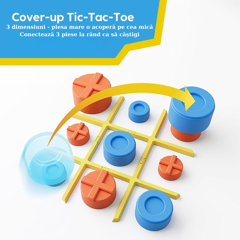 Tic Tac Toe 3 în 1, Joc inteligent de strategie și logică pentru copii, Giiker, 3 ani+