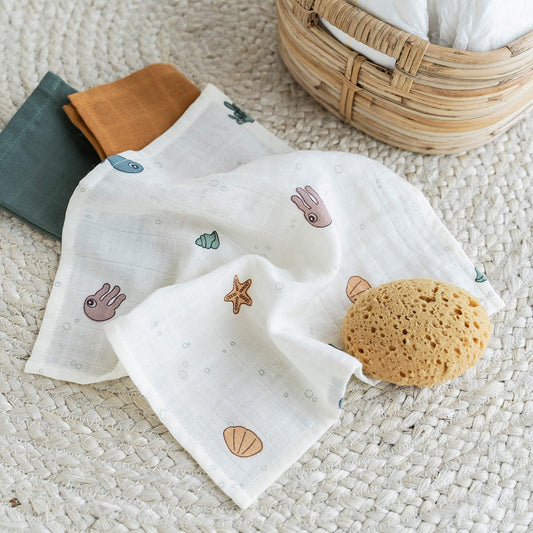 Set 5 museline bumbac organic, Done by deer, Sea Friends, 30x30 cm