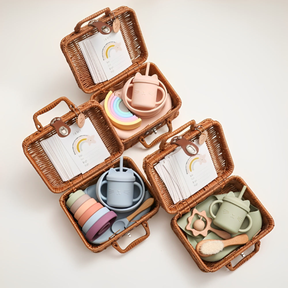 Set pentru bebeluşi, Powder, Geantă retro cu set diversificare și accesorii, 6 luni+