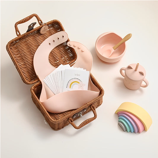 Set pentru bebeluşi, Rainbow, Geantă retro cu set diversificare și accesorii, 6 luni+