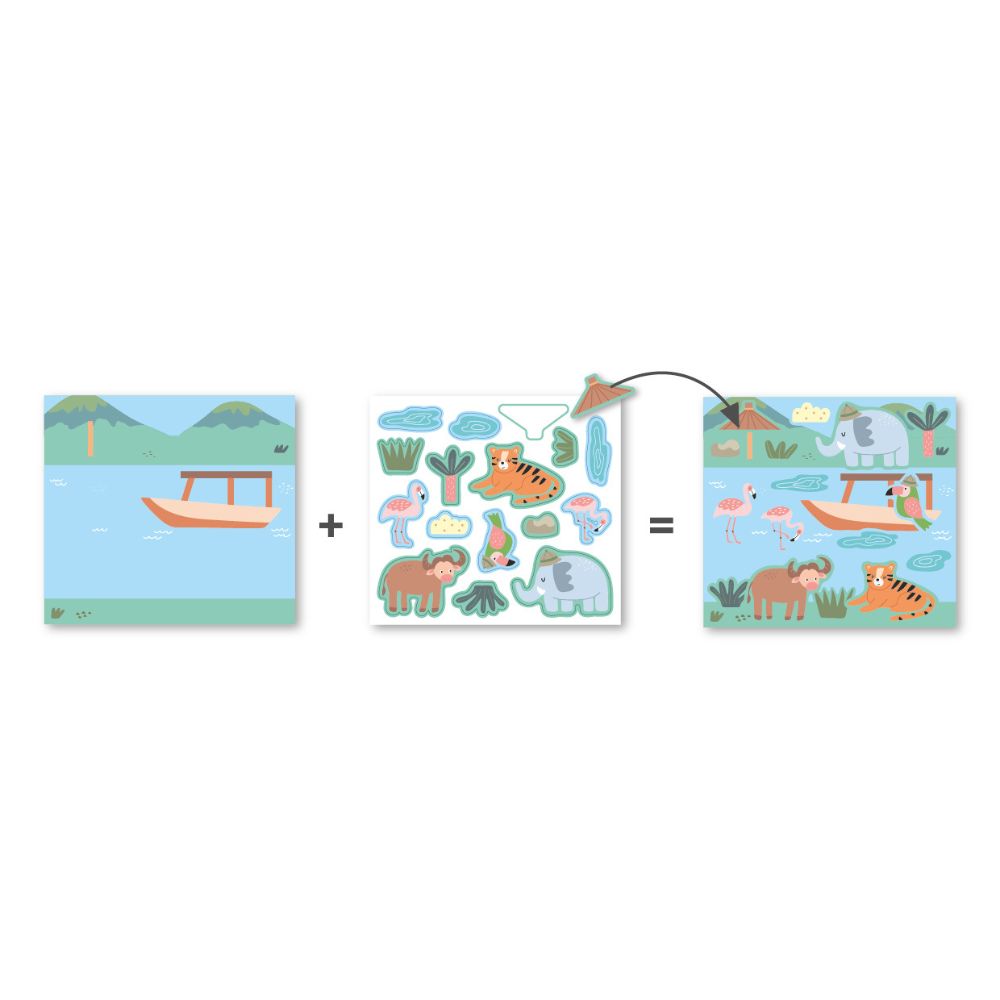 Joc creativ cu autocolante, Safari, APLI, 3 ani+