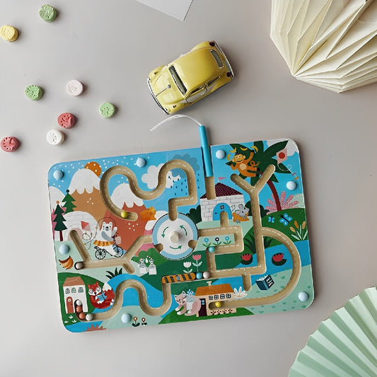 Labirint magnetric din lemn Carlslund, joc de îndemânare, Vilac, 2 ani+