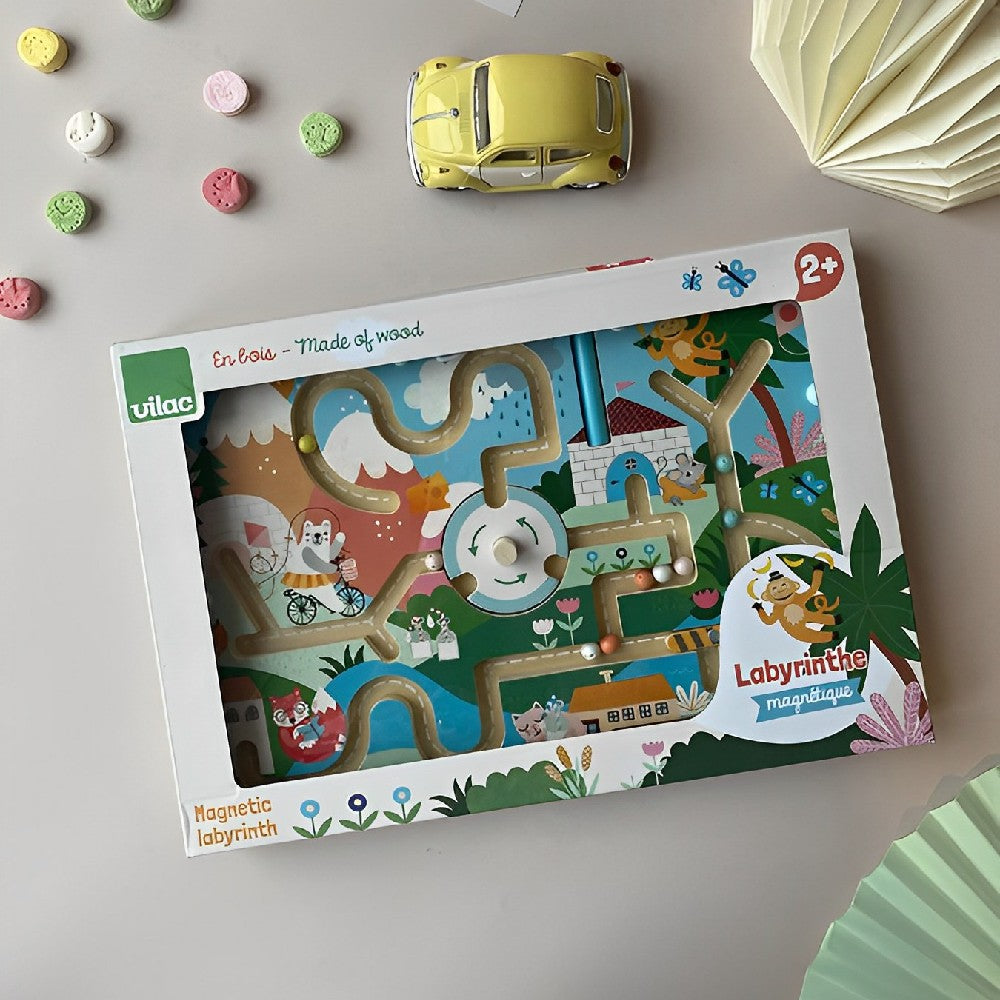 Labirint magnetric din lemn Carlslund, joc de îndemânare, Vilac, 2 ani+