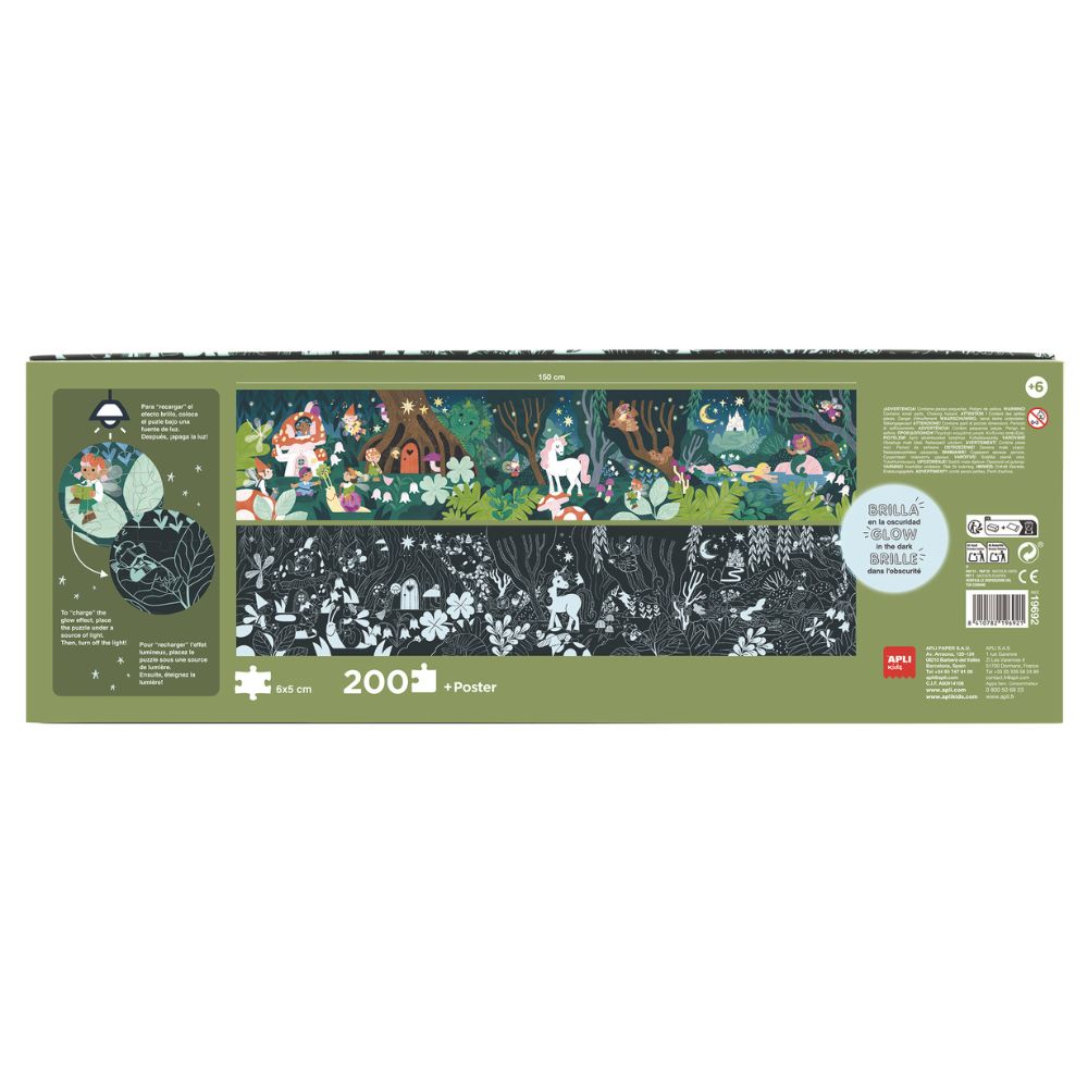 Puzzle forforescent, Pădurea fermecată-Glow In The Dark, 200 piese, Apli, 6 ani+