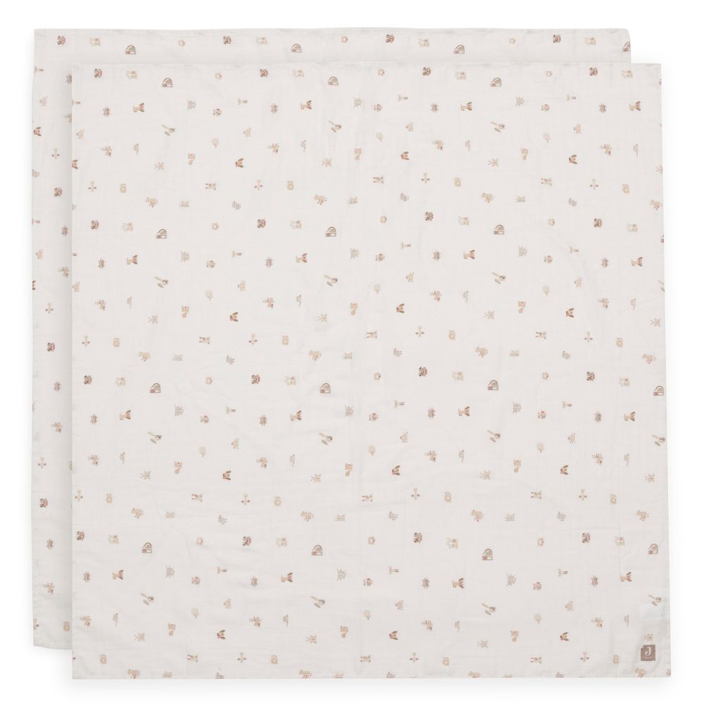 Set 2 museline din bumbac, Animal Friends, Jollein, 115x115 cm, OEKO-TEX