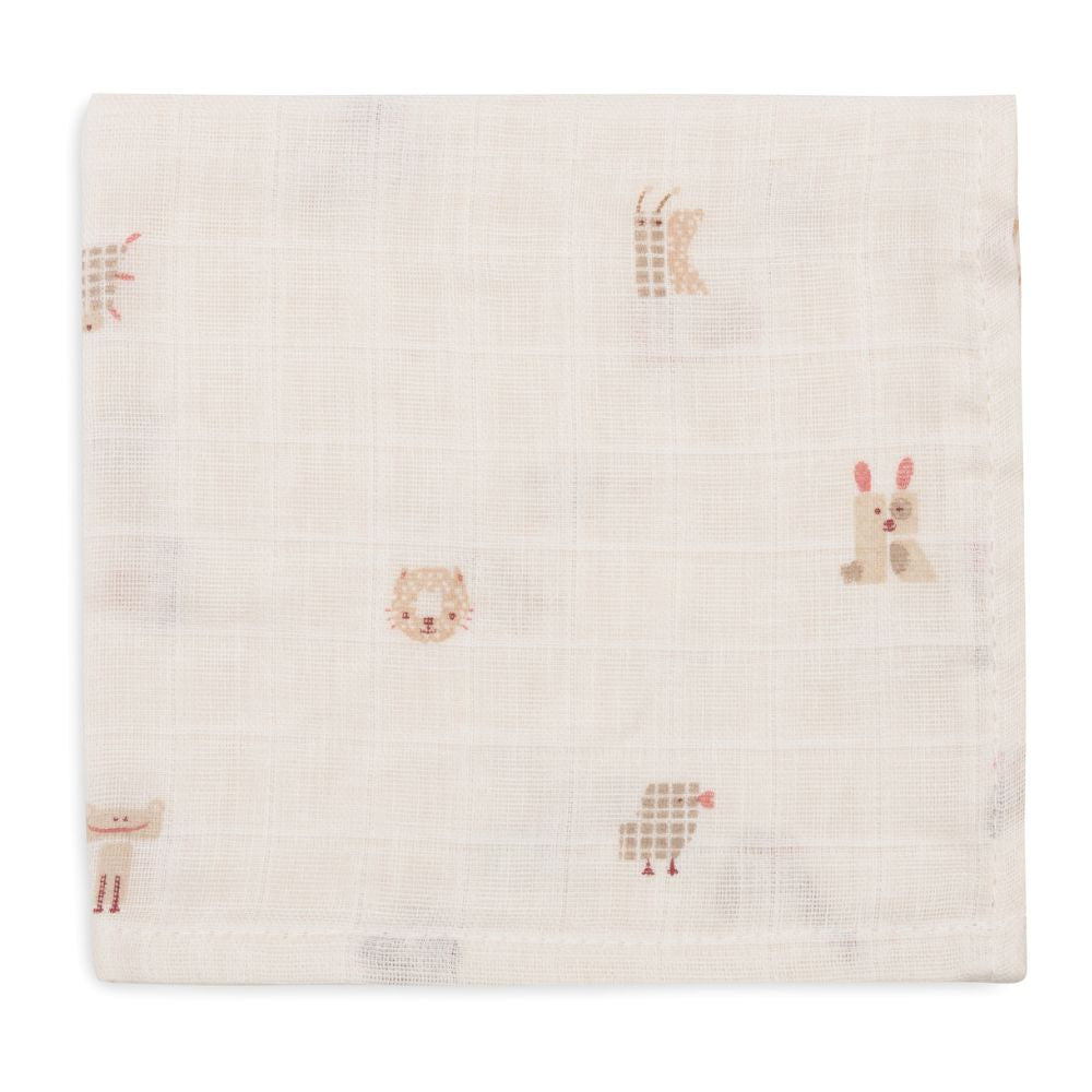 Set 3 museline din bumbac tip batistă, Animal Friends, Jollein, 31x31 cm, OEKO-TEX