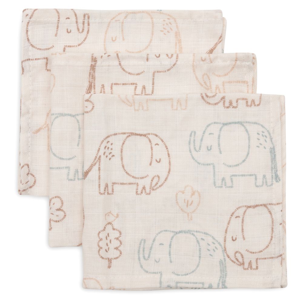 Set 3 museline din bumbac tip batistă, Elephant Tales, Jollein, 31x31 cm, OEKO-TEX