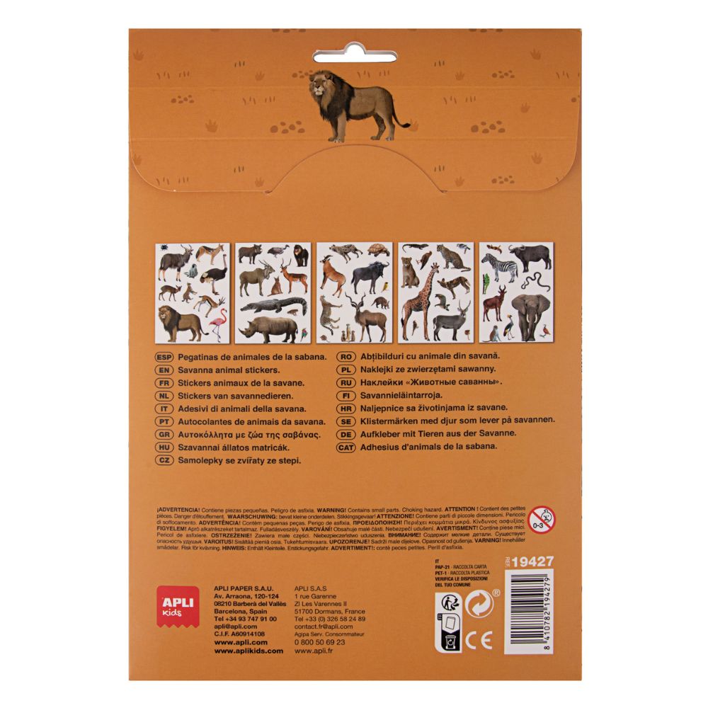 Set educativ cu 50 stickere detașabile cu animale, Savana, APLI, 3 ani+
