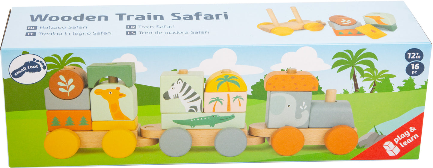 Trenuleț din lemn de stivuire, Small Foot, Safari, 12 luni+