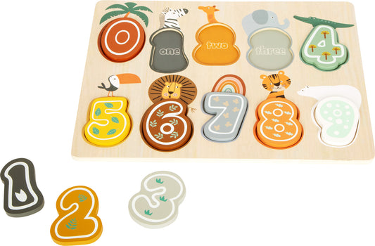 Puzzle din lemn numere , Small Foot, Safari, 12 luni+