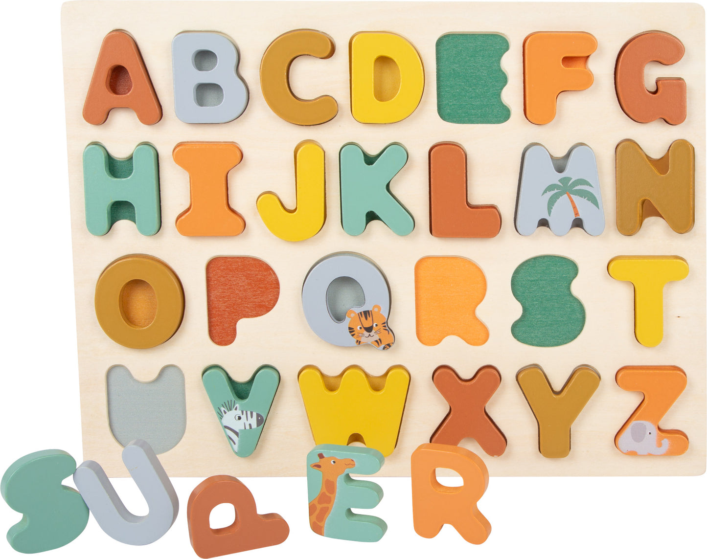 Puzzle din lemn alfabet, Small Foot, Safari, 2 ani+