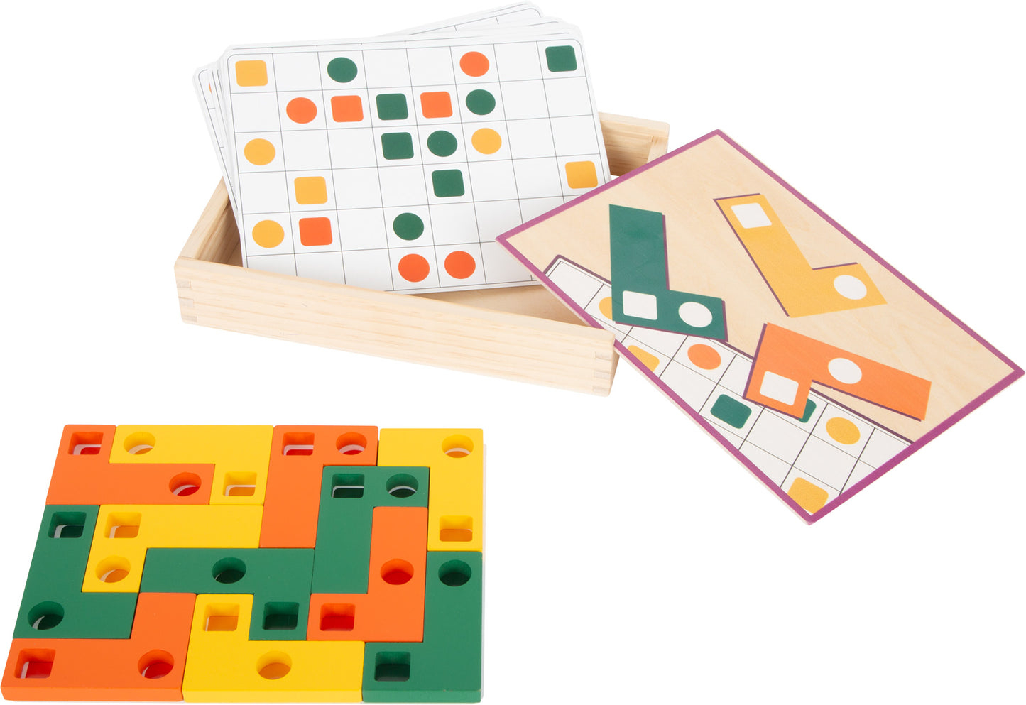 Joc puzzle educativ din lemn, Small Foot, Forme geometrice, 30 puzzle-uri, 4 ani+