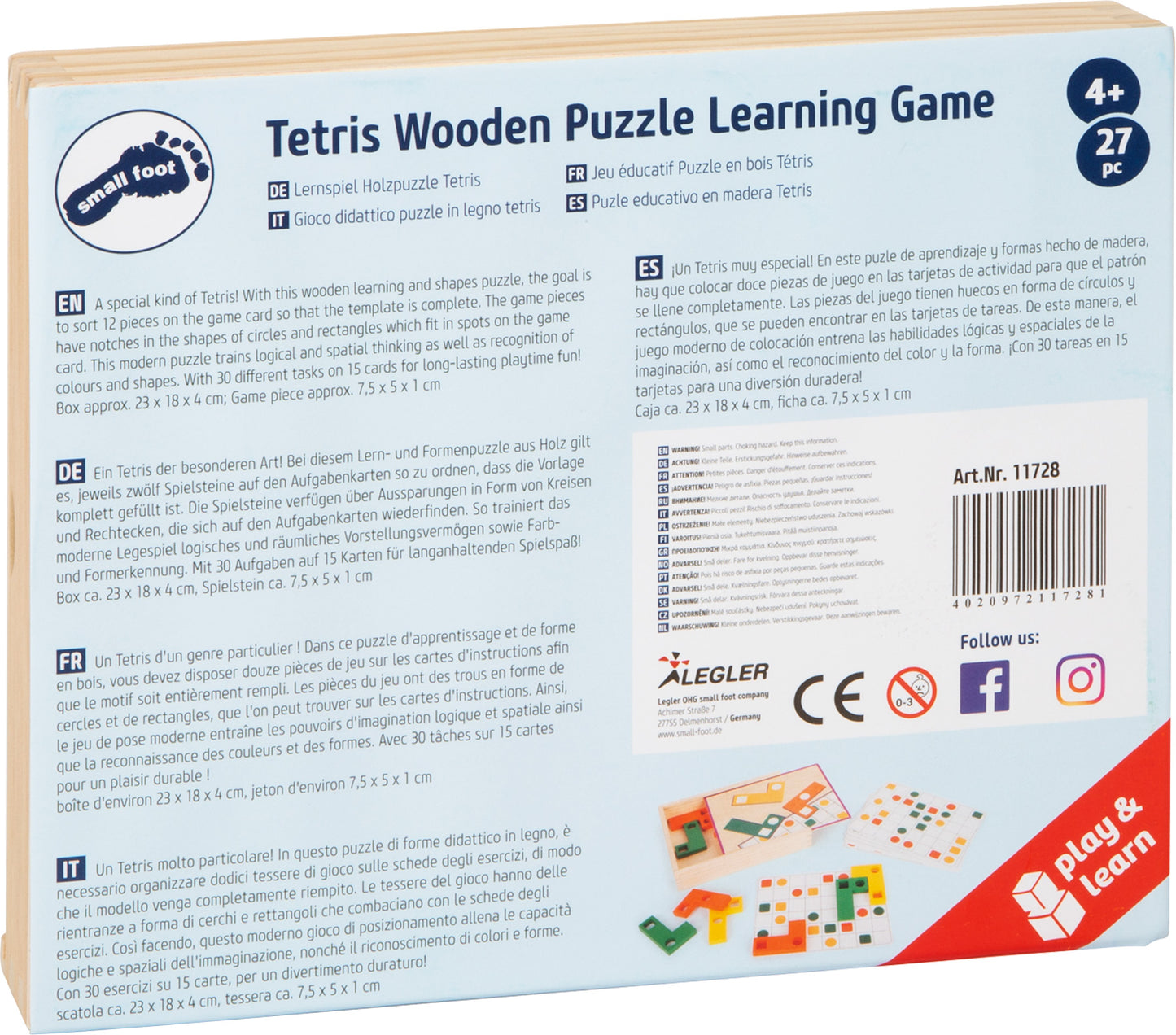 Joc puzzle educativ din lemn, Small Foot, Forme geometrice, 30 puzzle-uri, 4 ani+