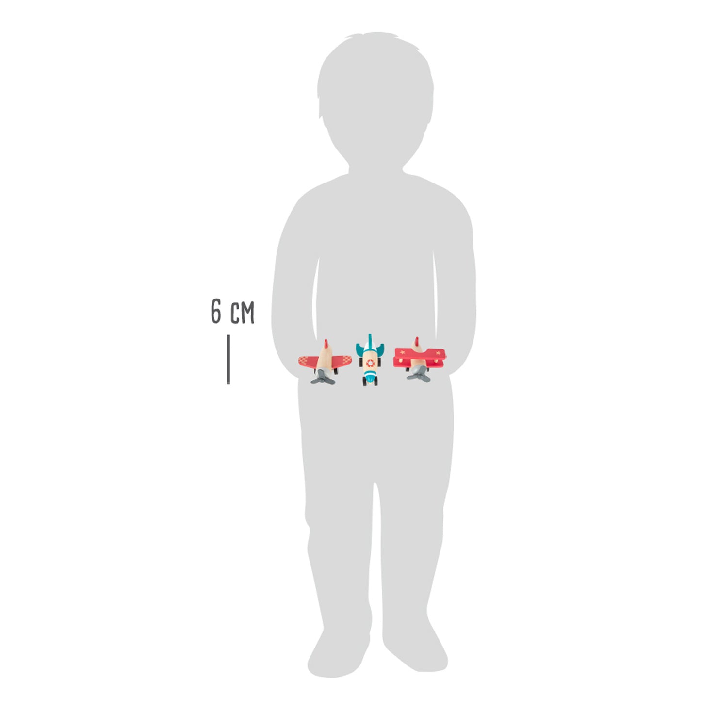 Set 3 avioane din lemn, Small Foot, Pull-Back, 12 luni+