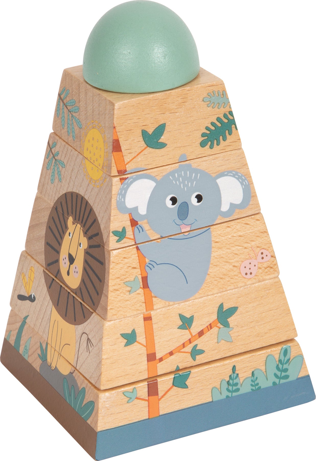 Turn de stivuire din lemn, Small Foot, Safari, 6 piese, 12 luni+