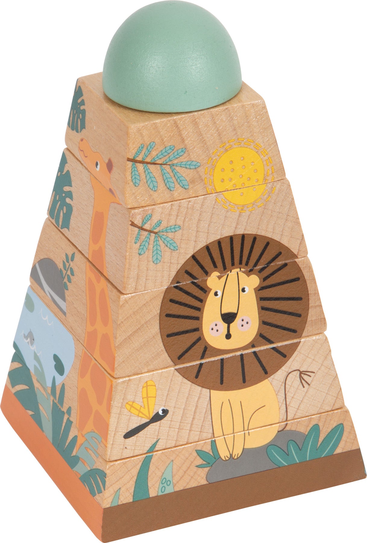 Turn de stivuire din lemn, Small Foot, Safari, 6 piese, 12 luni+
