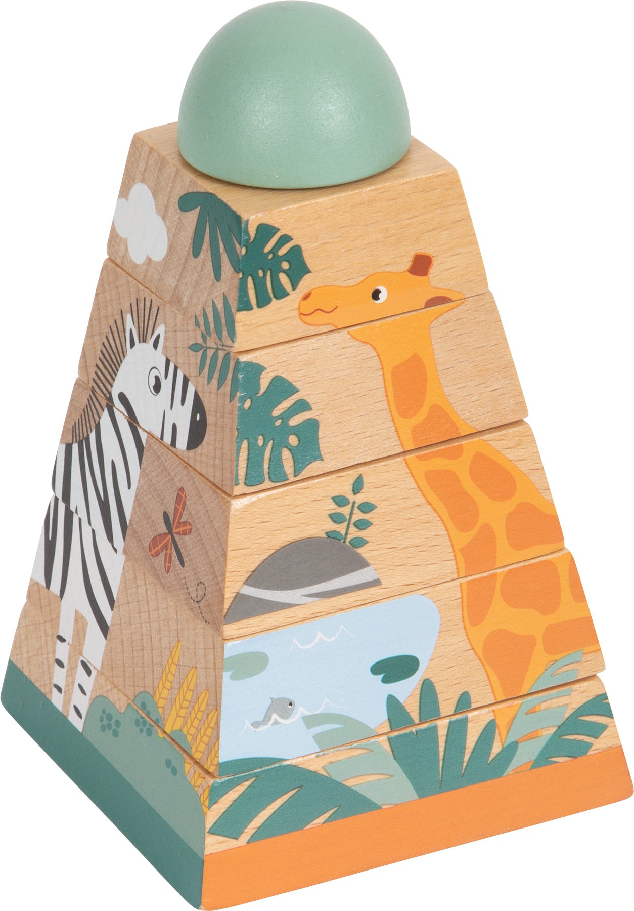 Turn de stivuire din lemn, Small Foot, Safari, 6 piese, 12 luni+