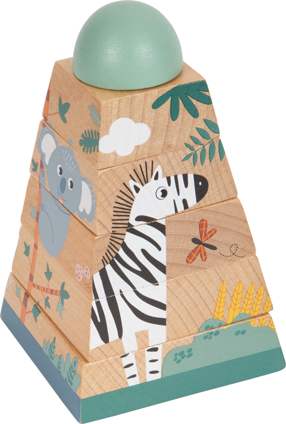 Turn de stivuire din lemn, Small Foot, Safari, 6 piese, 12 luni+