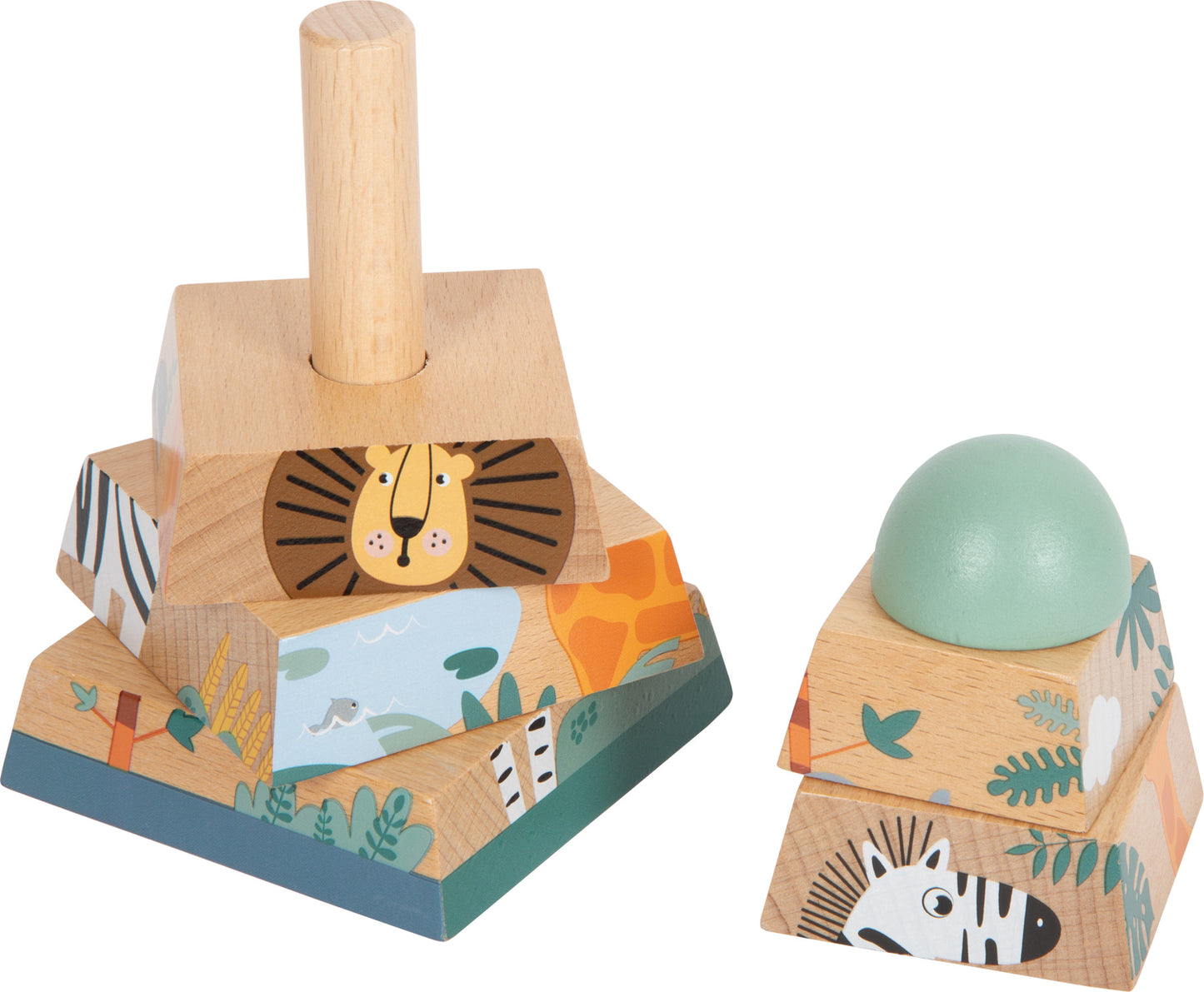 Turn de stivuire din lemn, Small Foot, Safari, 6 piese, 12 luni+
