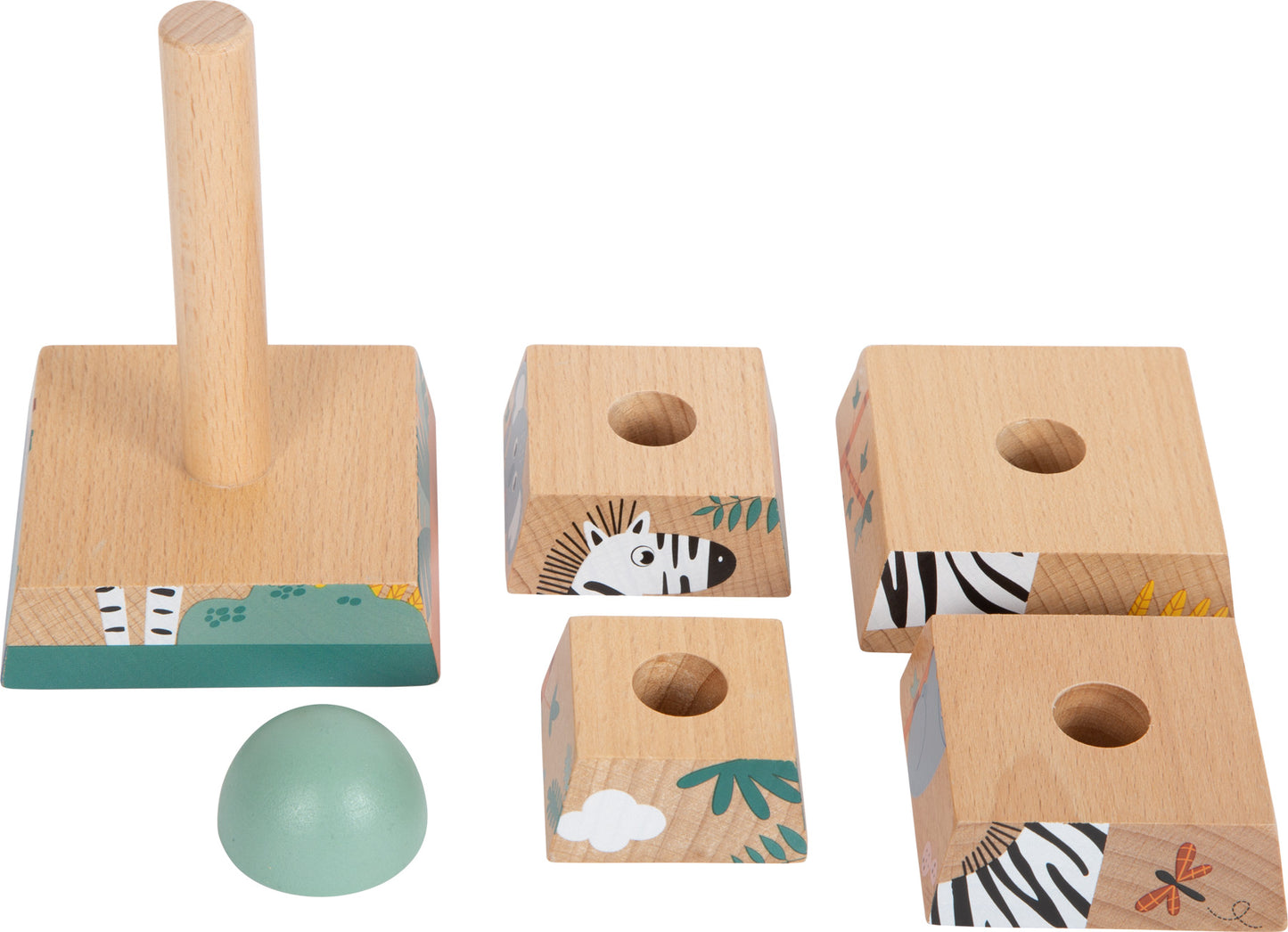 Turn de stivuire din lemn, Small Foot, Safari, 6 piese, 12 luni+