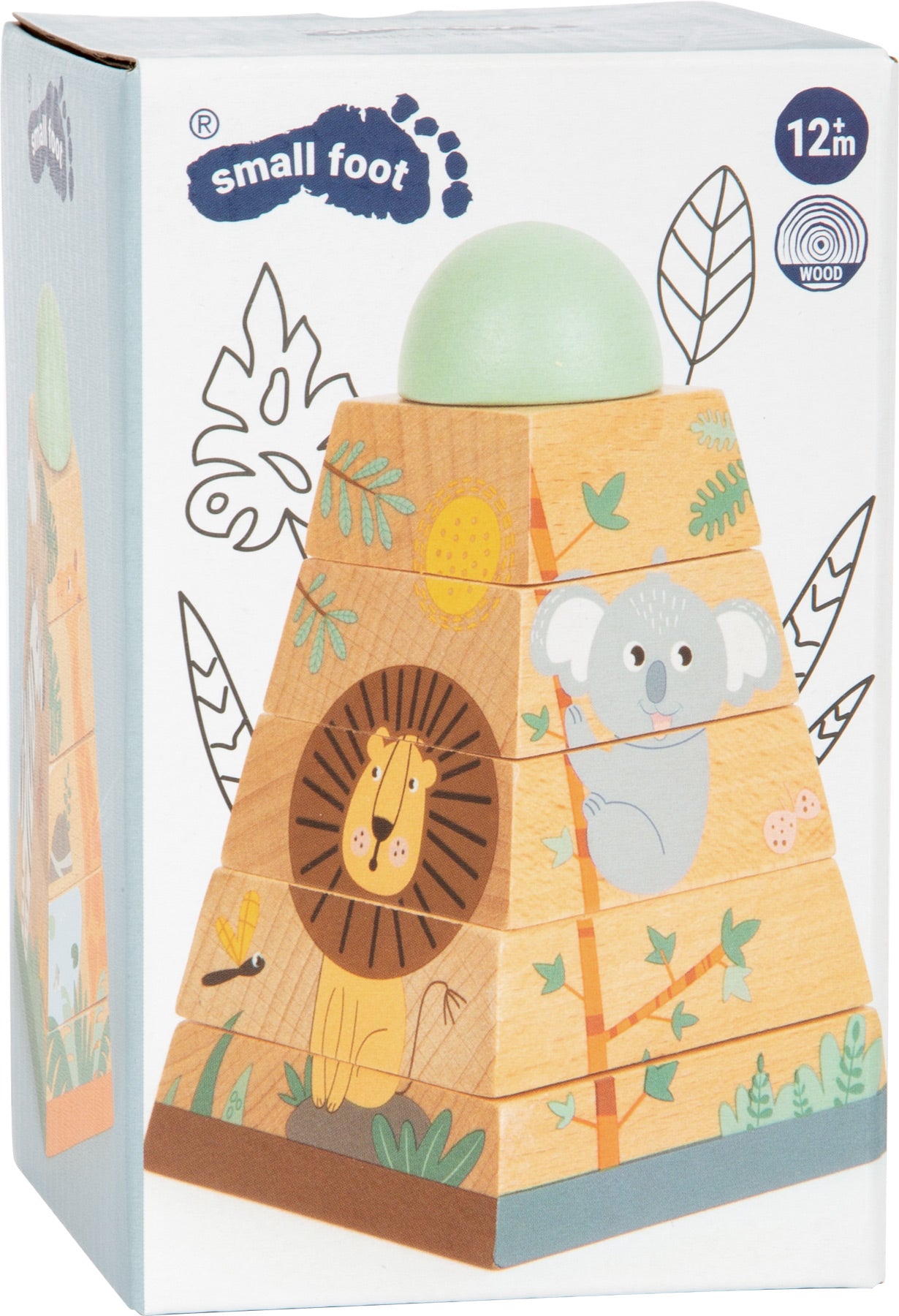 Turn de stivuire din lemn, Small Foot, Safari, 6 piese, 12 luni+