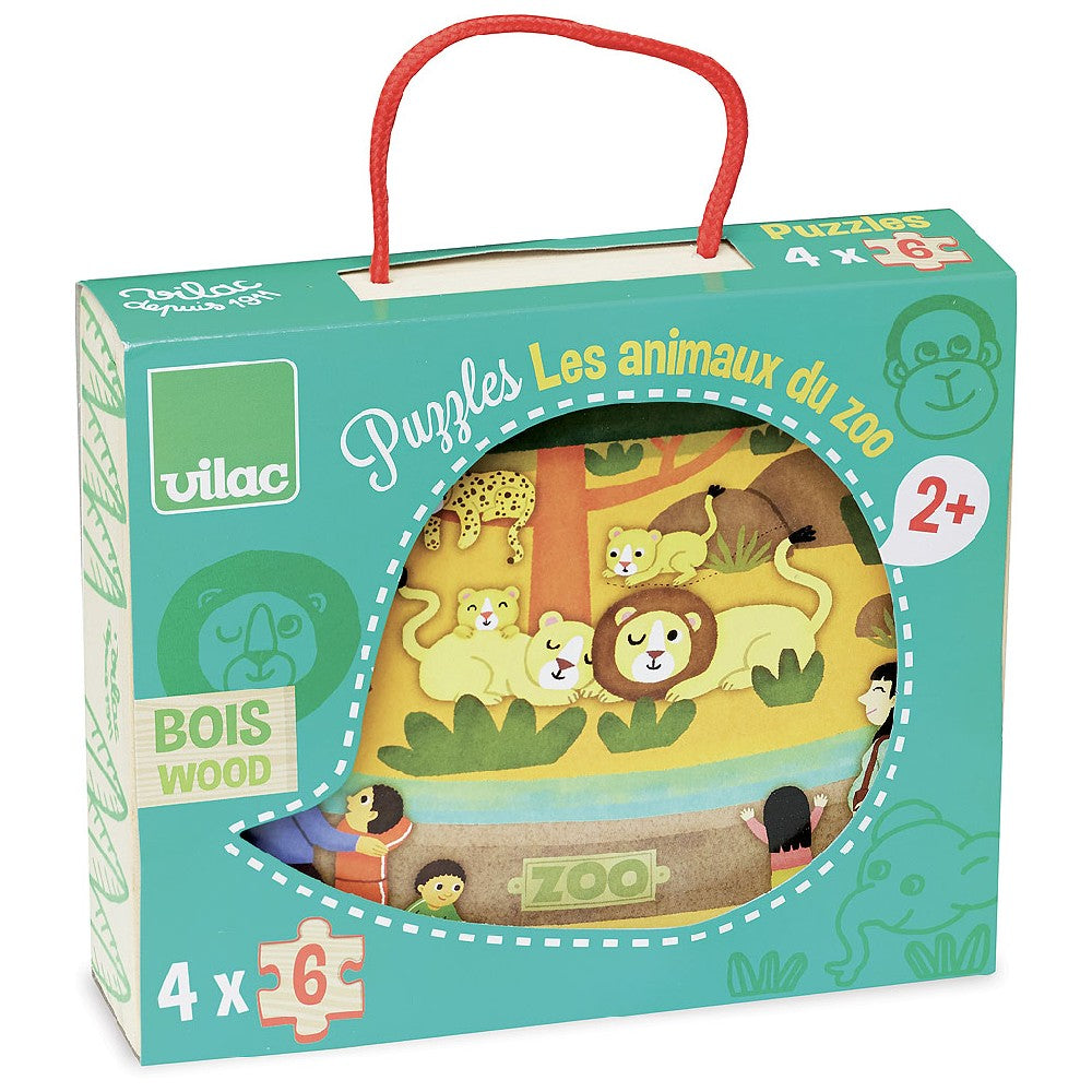 Set 4 puzzle-uri, Vilac, Animale de la ZOO, 4x6 piese, 2 ani+