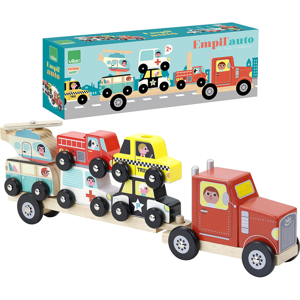 Camion de transport cu vehicule din lemn, Vilac, 2 ani+