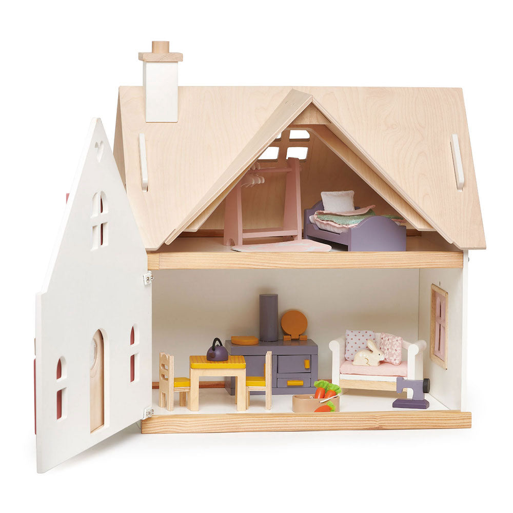 Căsuță de păpuși din lemn cu accesorii, Tender Leaf, Cottontail Cottage, 3 ani+