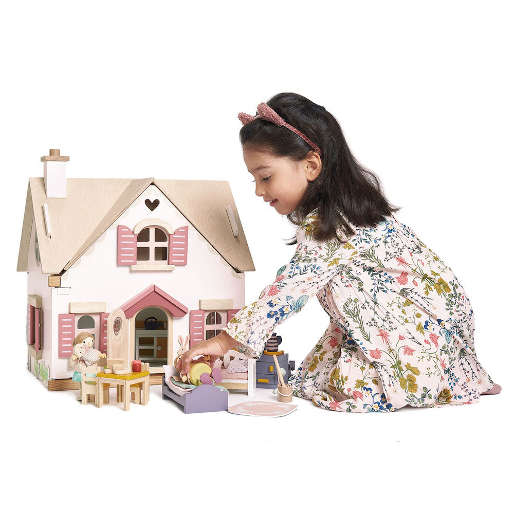 Căsuță de păpuși din lemn cu accesorii, Tender Leaf, Cottontail Cottage, 3 ani+