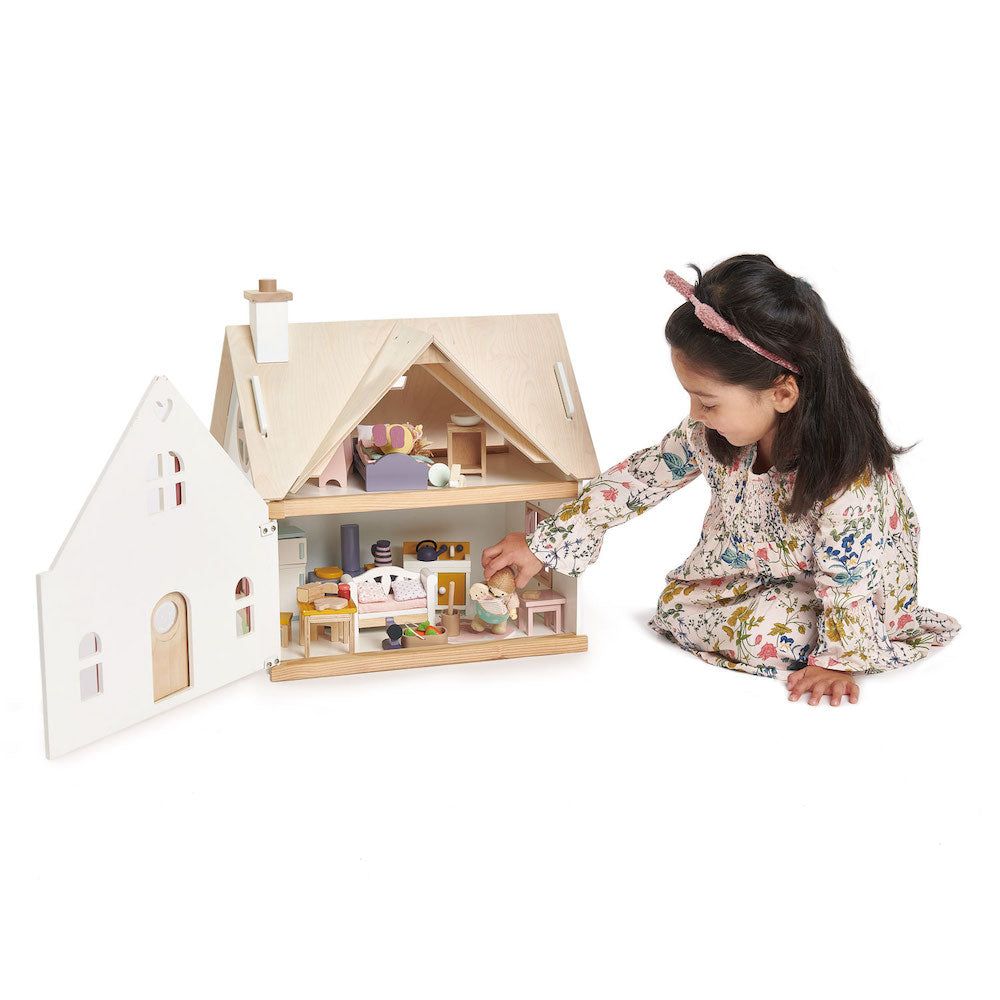 Căsuță de păpuși din lemn cu accesorii, Tender Leaf, Cottontail Cottage, 3 ani+