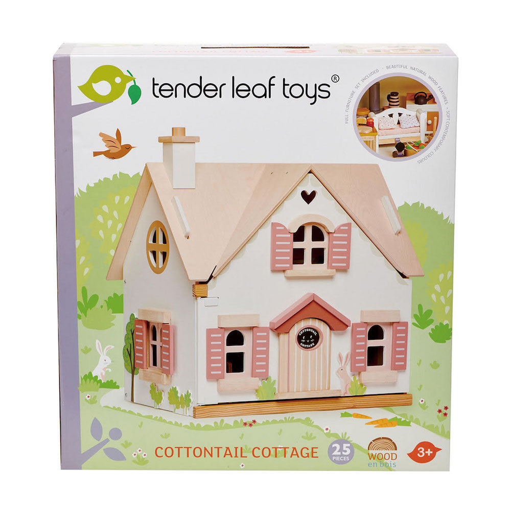 Căsuță de păpuși din lemn cu accesorii, Tender Leaf, Cottontail Cottage, 3 ani+