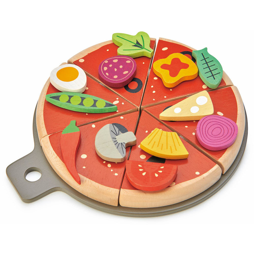 Pizza party - Set de joacă din lemn cu 19 accesorii, Tender Leaf, 3 ani+