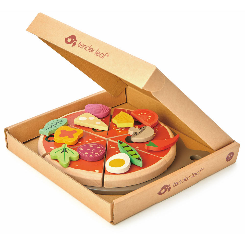 Pizza party - Set de joacă din lemn cu 19 accesorii, Tender Leaf, 3 ani+