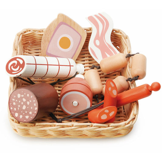 Coș cu carne din lemn premium, Tender Leaf, 8 piese, 3 ani+