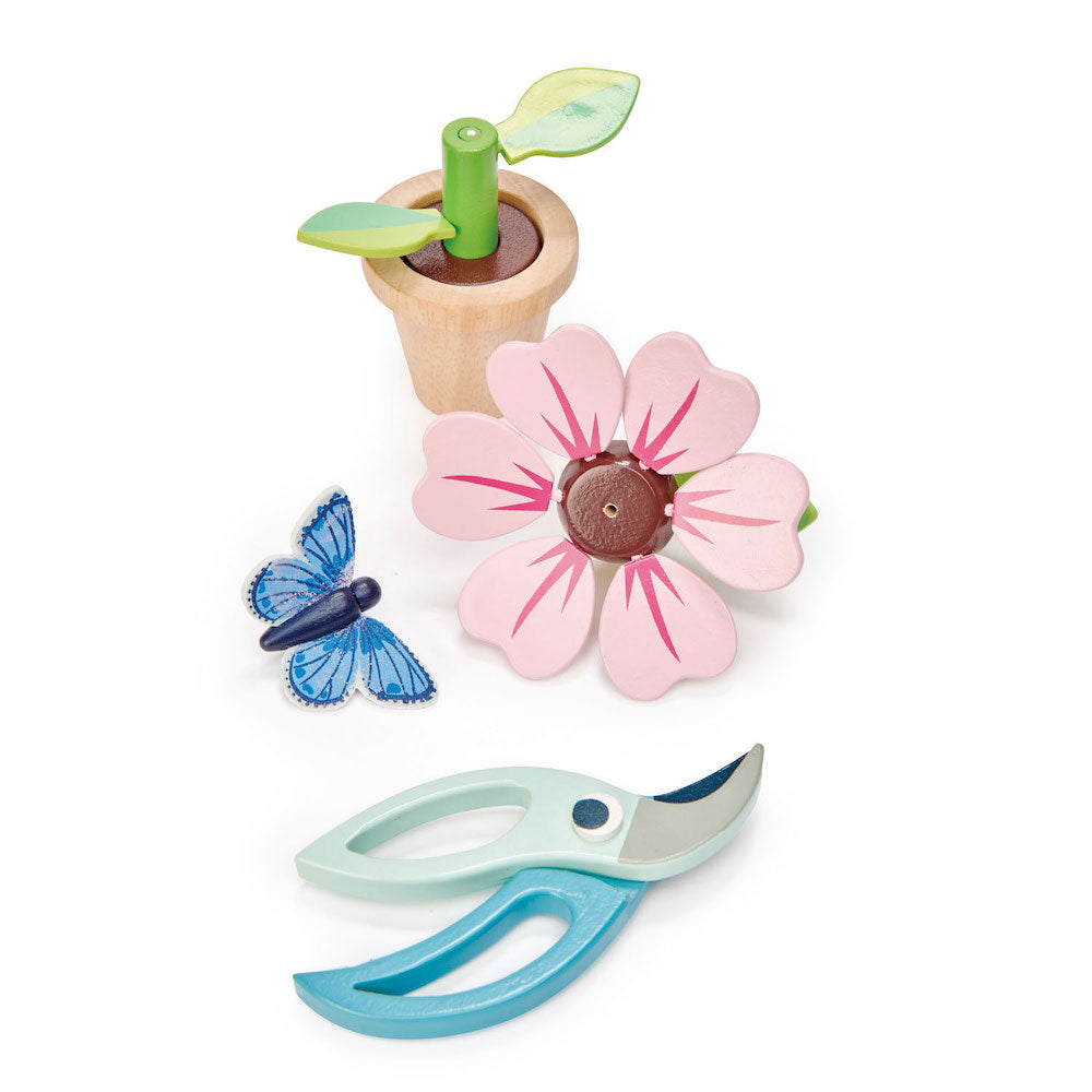 Floare în ghiveci din lemn, Tender Leaf, Blossom Flowerpot, 15 piese, 3 ani+
