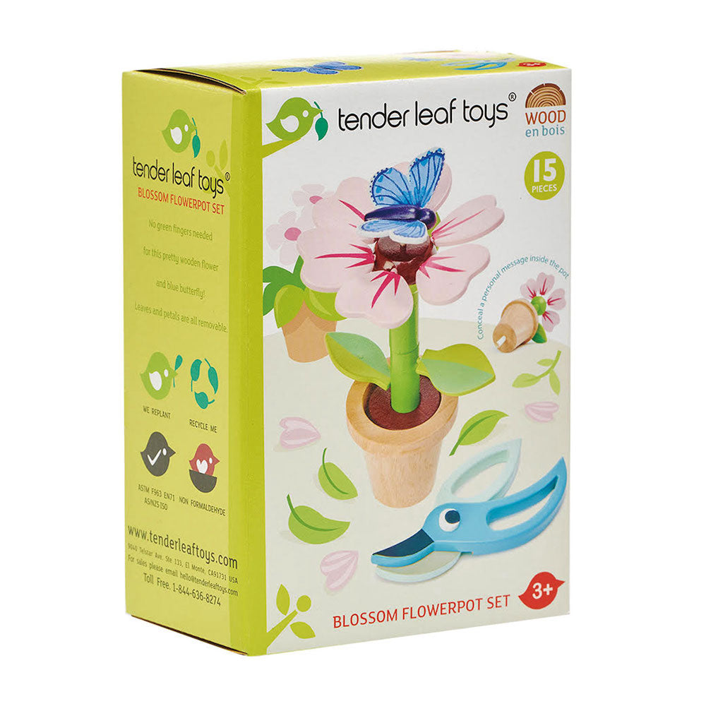 Floare în ghiveci din lemn, Tender Leaf, Blossom Flowerpot, 15 piese, 3 ani+