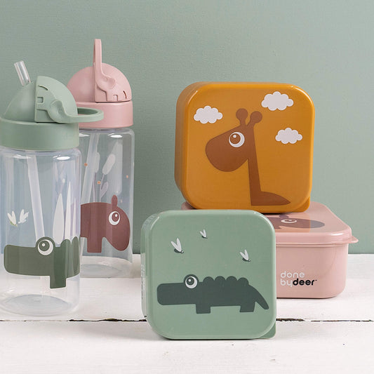 Sticlă de apă cu pai pentru copii, Done by deer, Croco Green, 350 ml, 6 luni+