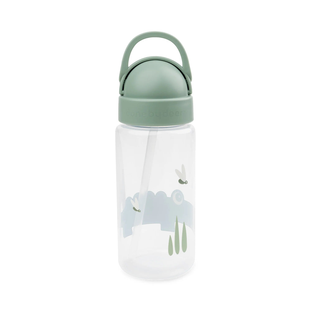 Sticlă de apă cu pai pentru copii, Done by deer, Croco Green, 350 ml, 6 luni+