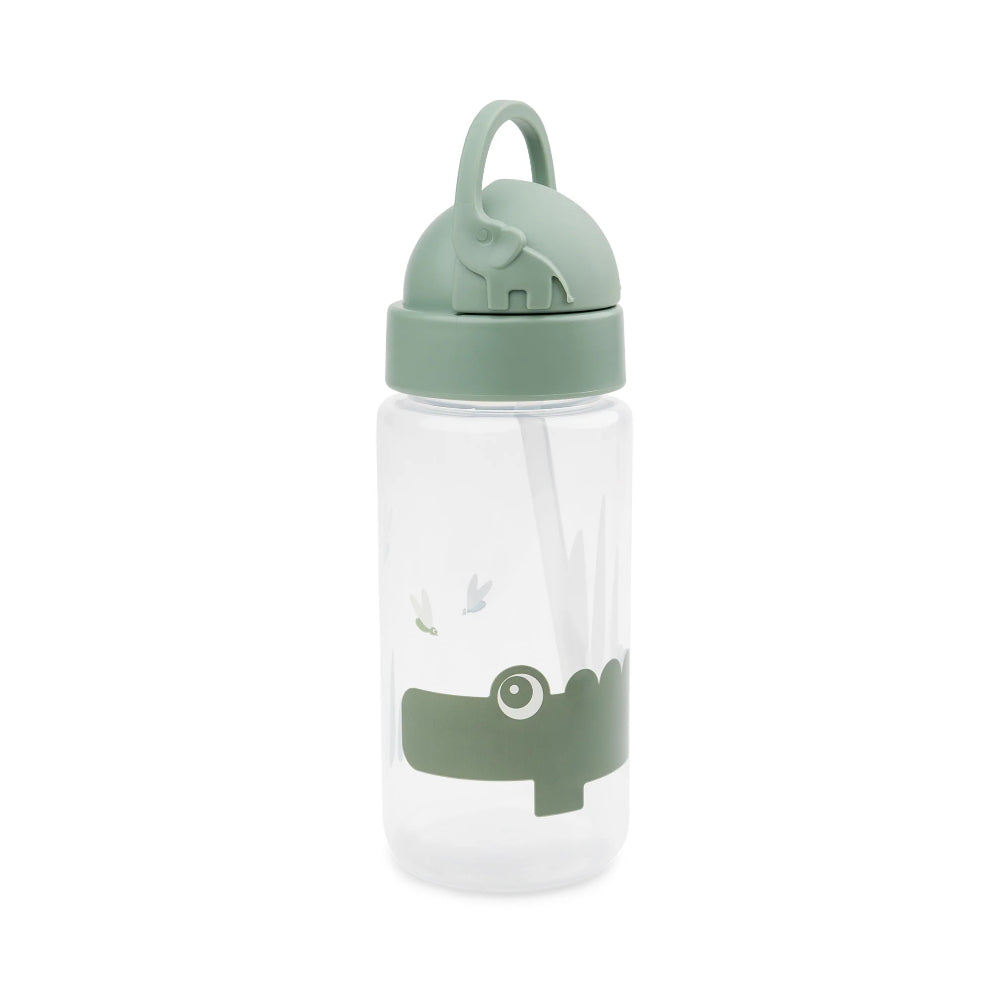 Sticlă de apă cu pai pentru copii, Done by deer, Croco Green, 350 ml, 6 luni+