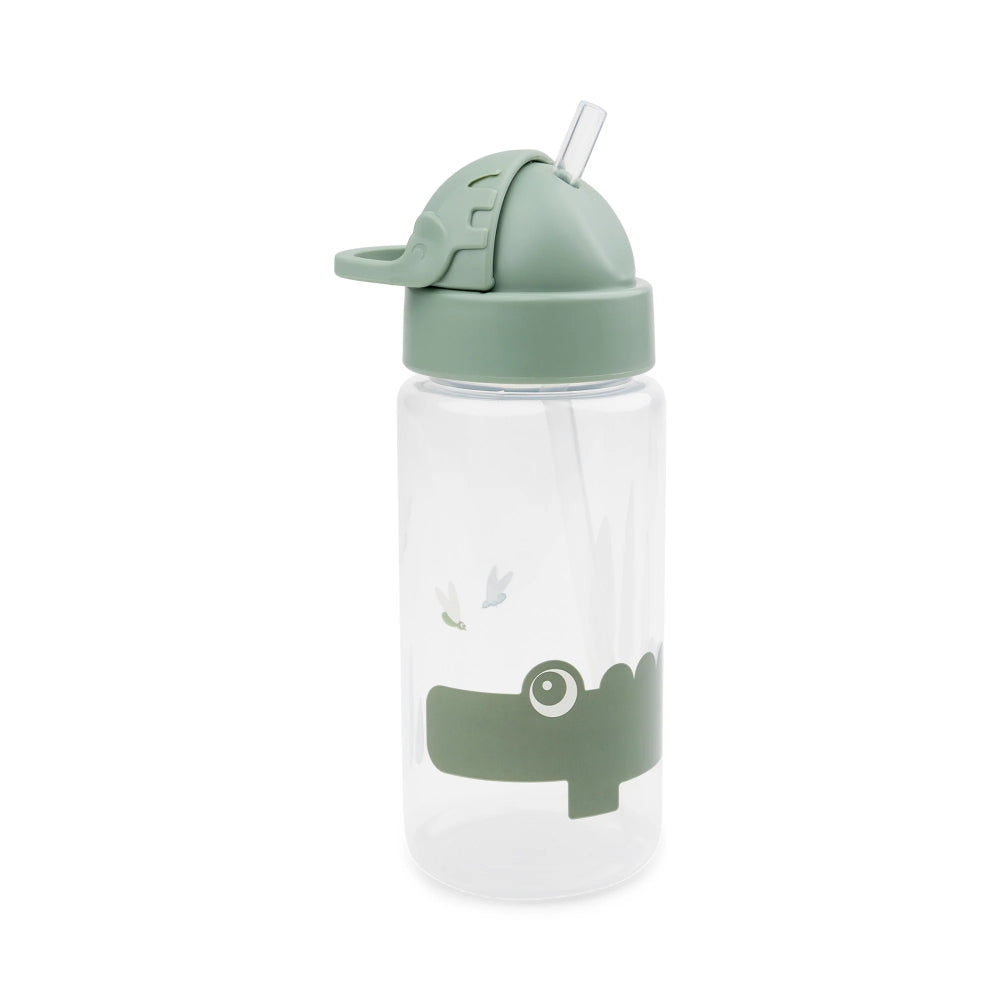 Sticlă de apă cu pai pentru copii, Done by deer, Croco Green, 350 ml, 6 luni+