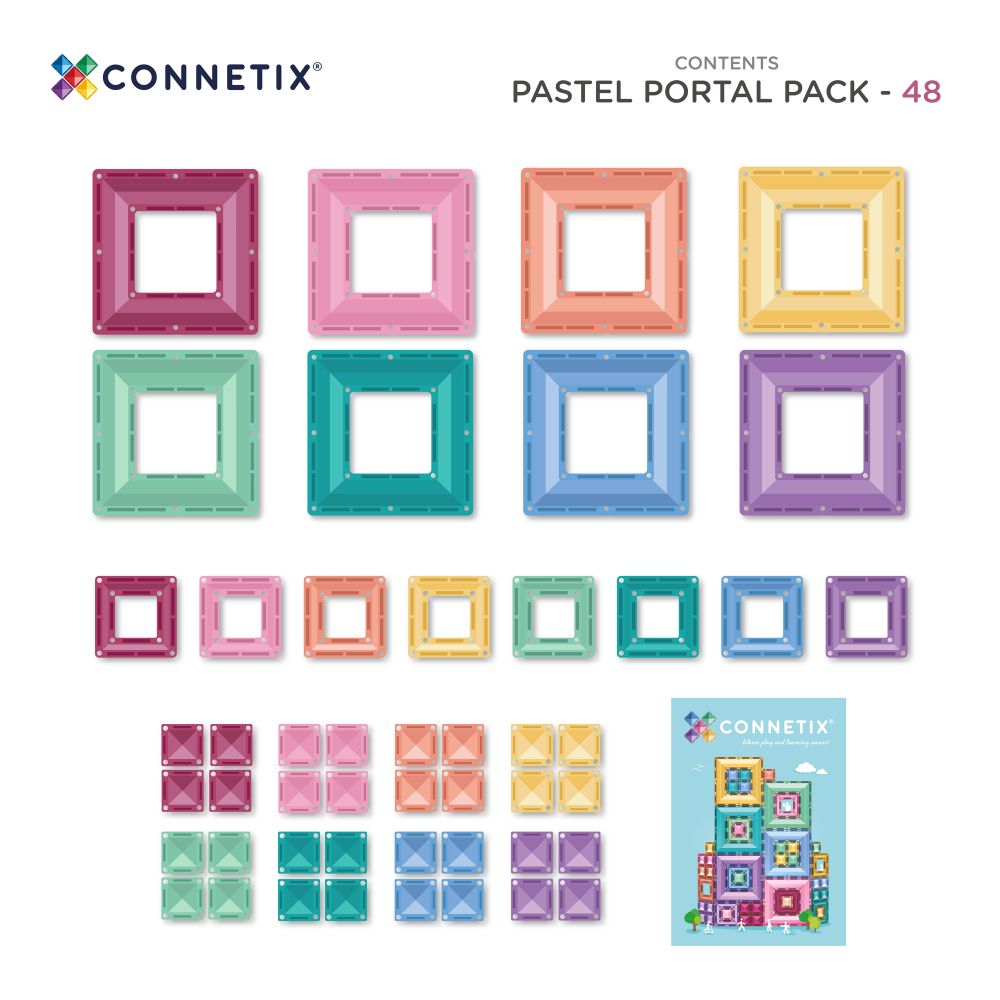 Set de construcție magnetic, Pastel Portal Pack, Connetix Tiles, 48 piese, 3 ani+