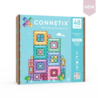 Set de construcție magnetic, Pastel Portal Pack, Connetix Tiles, 48 piese, 3 ani+