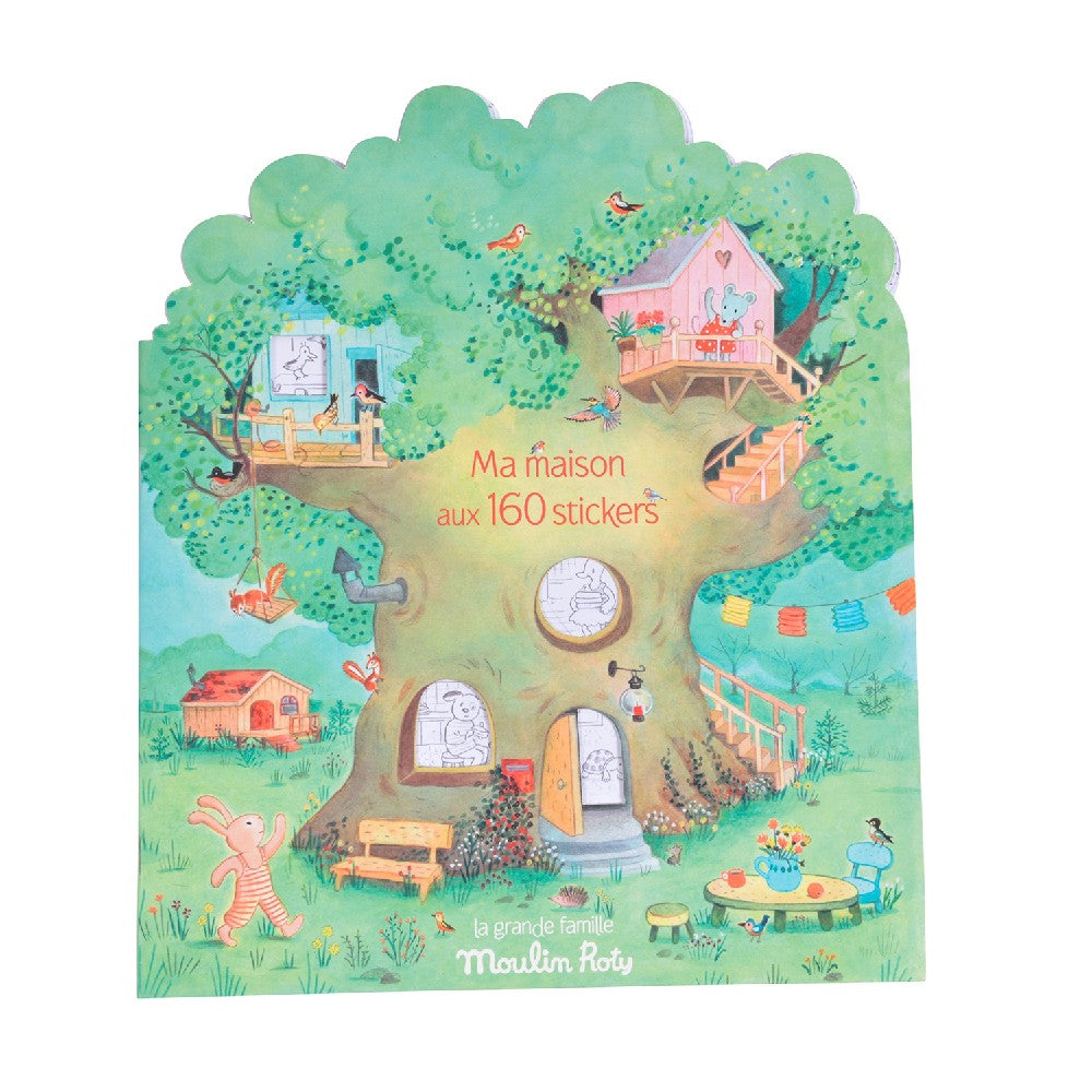 Carte de colorat pentru copii cu 160 de stickere, La Grande Famille, Moulin Roty, 3 ani+